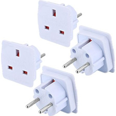 Welsberg 4 Pack UK to EU Travel Adapter, UK Adapter, UK to DE Travel Plug Power Adapter, UK 3-Pin to Euro 2-Pin European Socket, White