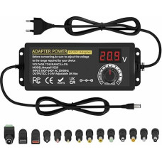 CKS-24V3A 72W Universal Power Supply, AC to DC 3V-24V Adapter Adjustable Power Adapter with LED Voltage Display and 14 Tips, Including Micro USB Plug, for 3V-24V Household Electronics, DC Motor,