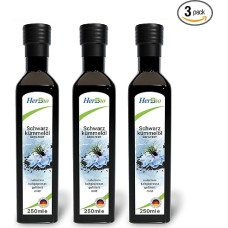 HerbBio Juodųjų kmynų aliejus šalto spaudimo filtruotas 3 x 250 ml - Švelnus šalto spaudimo aliejus - 100 % natūralus juodųjų sėklų aliejus - kasdien šviežias tiesiai iš HerbBio - pagamintas Vokietijoje