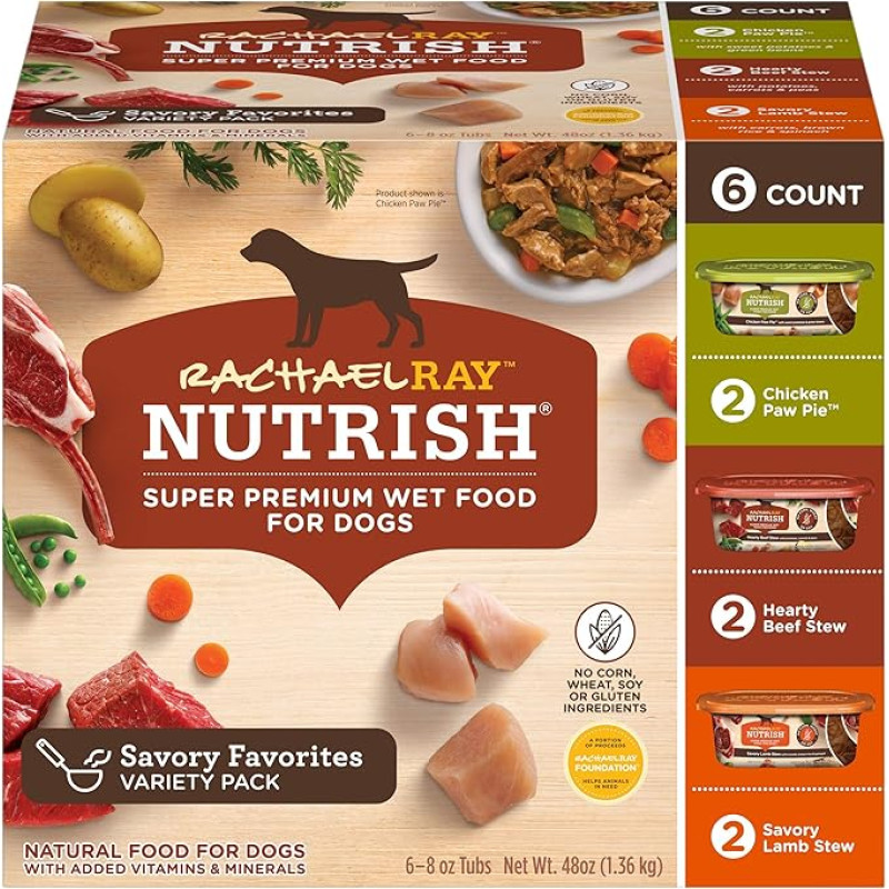 RACHAEL RAY NUTRISH Natūralus drėgnas įvairių rūšių ėdalas šunims (6 pakuotės), 8 oz