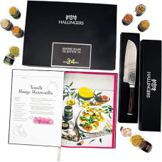 Hallingers Deluxe Selection 24 & Deluxe Santoku & Cookbook - Spice Gift Set, Bundle Spices, Knife Deluxe & Cookbook (Set) - Fill Advent Calendar Novelties & Advent Calendar | New Home G