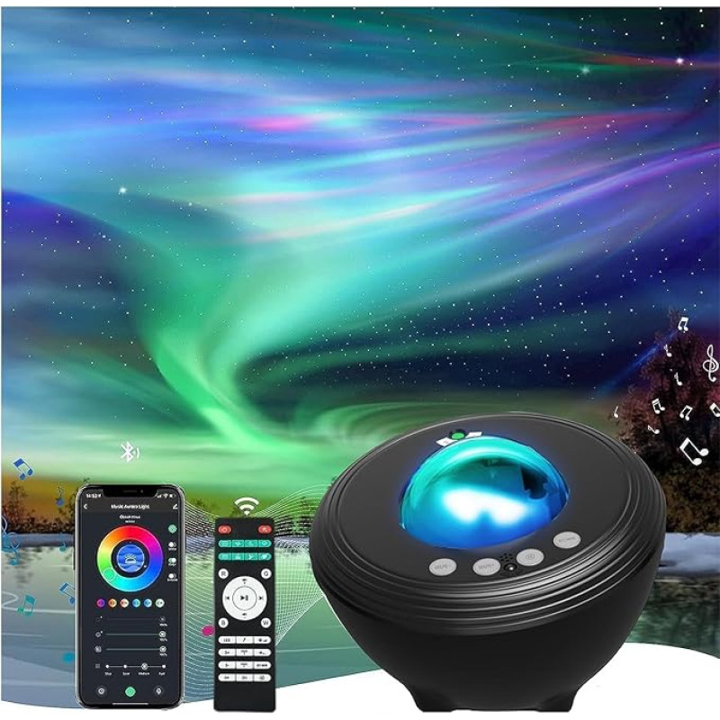 Aurora Starry Sky Projector with Music Speaker, Night Light with Sleep Aids Sound Machine for Adults Children Smart LED Galaxy Star Projector Compatible with Alexa