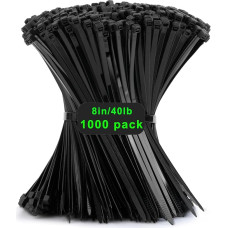 Pack of 1000 Cable Ties, Black, 200 mm x 3.6 mm, Industrial Cable Ties, Multi-Purpose UV-Resistant, Durable, Small Nylon, Self-Locking Zip Tie with 18 kg for Gardening, Home, Office, Workshop and
