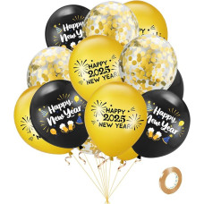 15vnt Silvester Dekorationen 2025 Luftballons Gold Schwarz Laimingi Naujieji metai 2025 Luftballons Latex Ballons Laimingi Naujieji metai Konfetti Ballons 2025 Silvester Party Dekoration Supplies