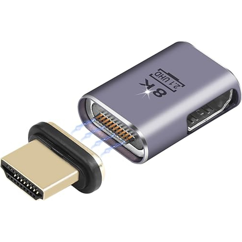 SinLoon Magnetinis HDMI adapteris 10 kontaktų HDMI 2.1 vyriškos ir moteriškos lyties prailginimo jungtis 8K UHD vaizdo įrašas, suderinamas su kompiuterio žaidimų konsolėmis Smart Box monitoriaus monitoriumi TV projektoriumi (HDMI kairė)