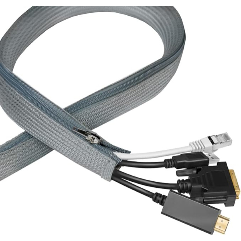 LogiLink KAB0074 Cable Sleeve with Zip for Protection of Cables and for a Tidy Look, Diameter 35 mm, 2 m, Grey