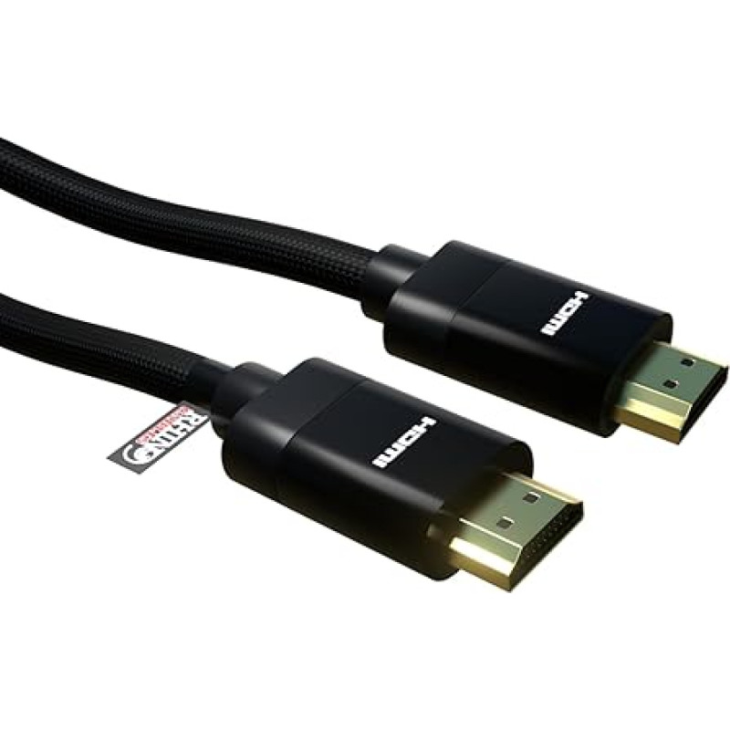 rhinocables 8K HDMI kabelis Didelės spartos Premium HDTV pintas kabelis 3D, ARC, HDR 8K @ 60HZ, 4K @ 120HZ su Ethernet, Smart TV, Fire TV, X Box, žaidimų, vaizdo ekranas (1 m, juodas)