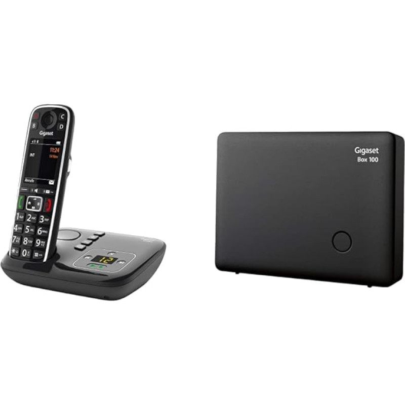Gigaset E720A Cordless Premium Senior Telephone, Black & Box 100 DECT Base Station for Your Own Communication System with Gigaset Handsets - Base Supports 6 Handsets, Black