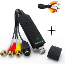 TechSide Video Grabber Gold Contacts + RCA Cable Analogue Digital Windows 11 + New Software 2024 USB 2.0 Converter VHS Capture Convert Old Video Tapes to Digital MPEG Format
