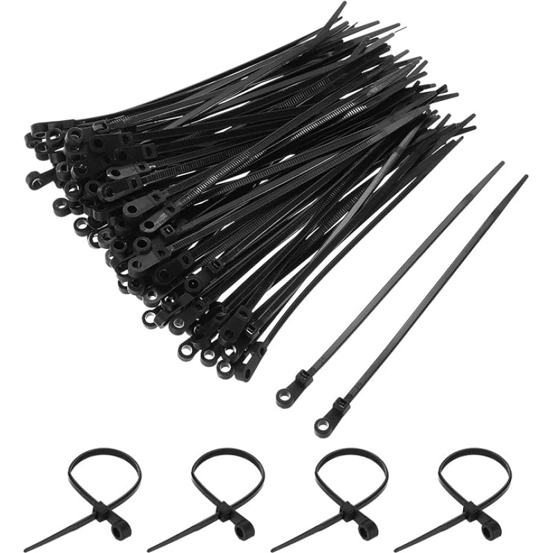 sourcing map Kabelbinder mit Schraubenlöchern, 15,2 cm, Nailonas, Kabelbinder, 40 kg, für Haus, Garten, Innen- und Außenbereich, Schwarz, 200 Stück