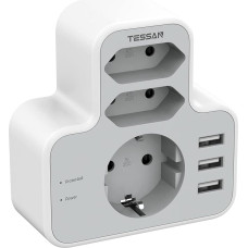 TESSAN USA Adapter Socket, Adapter USA Germany Plug with 3 USB, Travel Adapter USA, Socket Adapter USA, Power Adapter Euro to USA Thailand Mexico Canada, Travel Plug Type B