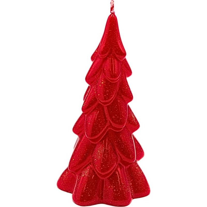 High-quality Christmas tree candle, Christmas candle, figurine candle as Christmas tree, Christmas tree candle in red with glitter, handmade, size: height x diameter approx. 21 x 11 m.