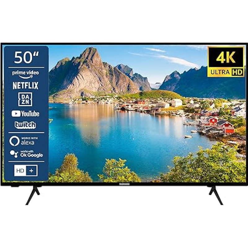 TELEFUNKEN XU50SN550S 50 Inch TV/Smart TV (4K Ultra HD, HDR, Triple Tuner, Dolby Atmos) - Includes 6 Months HD+ [2023], Black