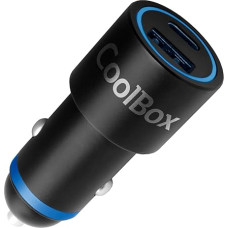 CoolBox Car Charger Fast Charge 48W USB-C + USB-A with PD and QC3.0 12V-24V with Auto Voltage Selection USB Car Charger for Cigarette Lighter Aluminum Gadgets Black