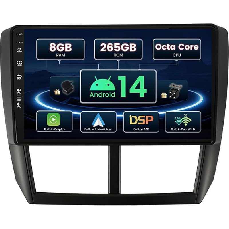 SXAUTO ¦8G+256G ¦ Android 12 IPS automobilinis radijas Subaru Forester 3 (2007-2013) - Integruotas Carplay/Android Car/DSP - LED kamera + MIC - DAB vairo valdymas Fast Boot 360-CAM WiFi AHD - 2 DIN 9