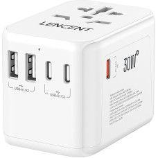 LENCENT Universal Travel Adapter GaN III 30W, International Adapter with 2 USB-A & 3 USB-C PD Quick Charge Ports, Worldwide Travel Plug Adapter for Type A/C/G/I, USA/UK/EU/AUS Sockets, White