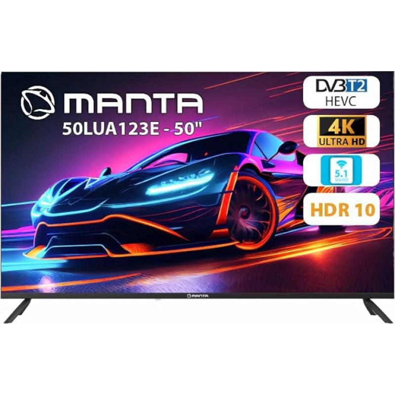 Manta Immersive TV 50 Inch Smart TV 4K UHD - HDMI 2.0, USB, Netflix, YouTube, Hotel Mode - Android Smart TV LED 4K TV with Wi-Fi - Frameless - 50LUA123E