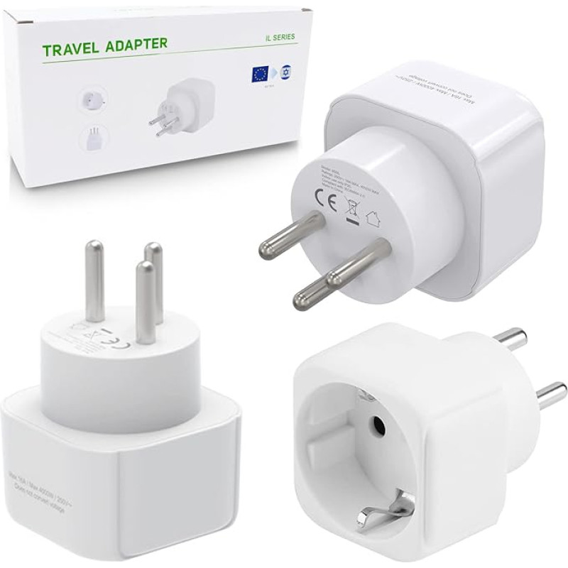 Pack of 3 Germany Travel Adapter, Euro Plug Adapter Schuko, Plug Types C, E, F and Schuko from Europe to Israel, Universal Adapter for Israel and Palestine (EU to Israel)