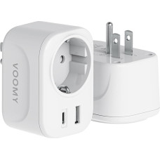 VOOMY Travel Adapter USA, Adapter USA Germany Plug, Socket Adapter USA with USB-C and USB-A, Travel Adapter Type B for USA Canada Thailand Mexico