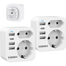 YIDODA Travel Adaptor UK Adapter England Germany Plug with 4 USB 3.4 A, England Adapter Socket, Socket Adapter, Travel Plug Power Adapter for Ireland Great Britain Wall Charger, 2 Pack