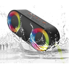 TOMPROAD Bluetooth Speaker, Portable Waterproof Speaker with LED Lights, Wireless Stereo Sound, Bass Outdoor Speaker, Support FM Radio for Travel, Camping