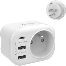 VINTAR 1 x Adaptor Prise Americaine USA Canada Française Adaptateur de Voyage Avec 2 USB-A and 1 USB-C 3A, Adaptor Prise France vers USA Canada Mexique Thaïlande, Type B