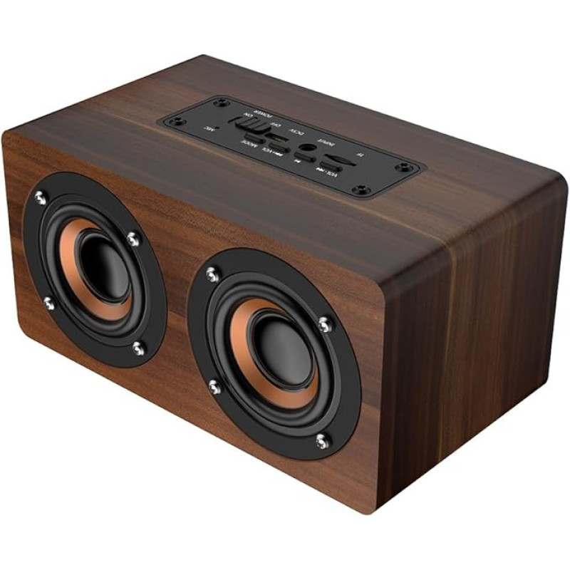 Wooden Bluetooth Speaker, Retro, Wireless, Portable, with FM Radio, HiFi, Music, Clock, Stereo Alarm, Subwoofer Support, Hands-Free Calling, Home Decoration for Reunion, Garden