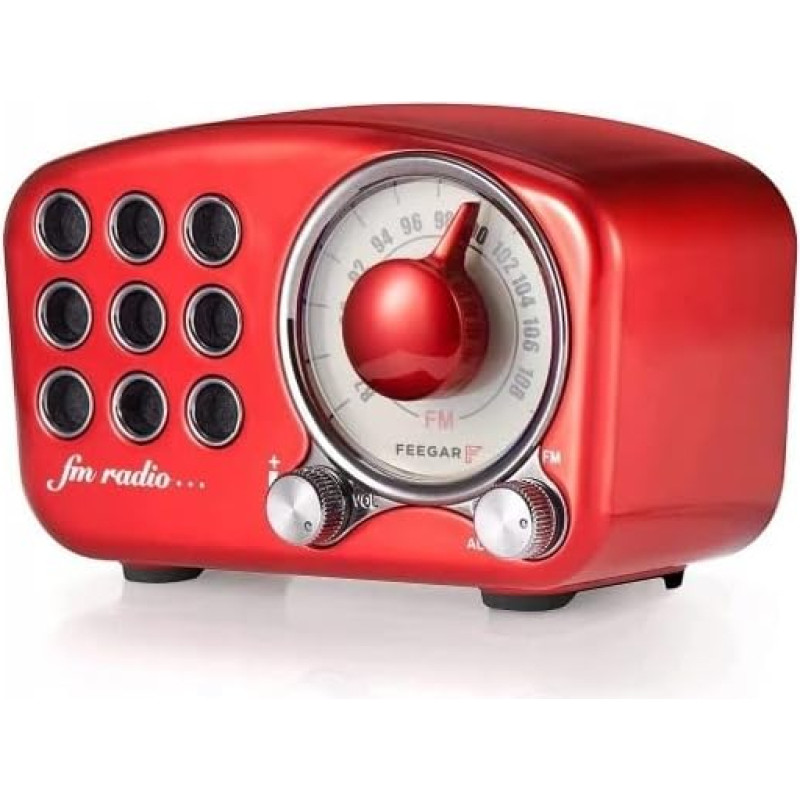 Radio Feegar Retro Bluetooth Speaker, Vintage FM Radio with Old-Fashioned Classic Style, Strong Bass Amplification, Loud Volume, F Card Slot and MP3 Player AUX Operation, MicroSD Card (Red)