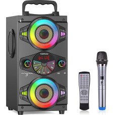 Bluetooth Speaker, 60 W Portable Wireless Loud Outdoor Home Party Bluetooth Speaker with Subwoofer, FM Radio, LED Colourful Lights, Microphone, Remote and Big Powerful Stereo Deep Bass Sound