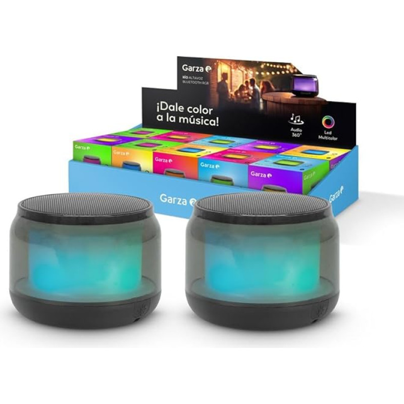 Garza 2 x Wireless Portable Bluetooth 5.1 Micro SD Speaker with 15 Colorful LED Light Modes, 360 Degree Sound and Hands-Free Calling