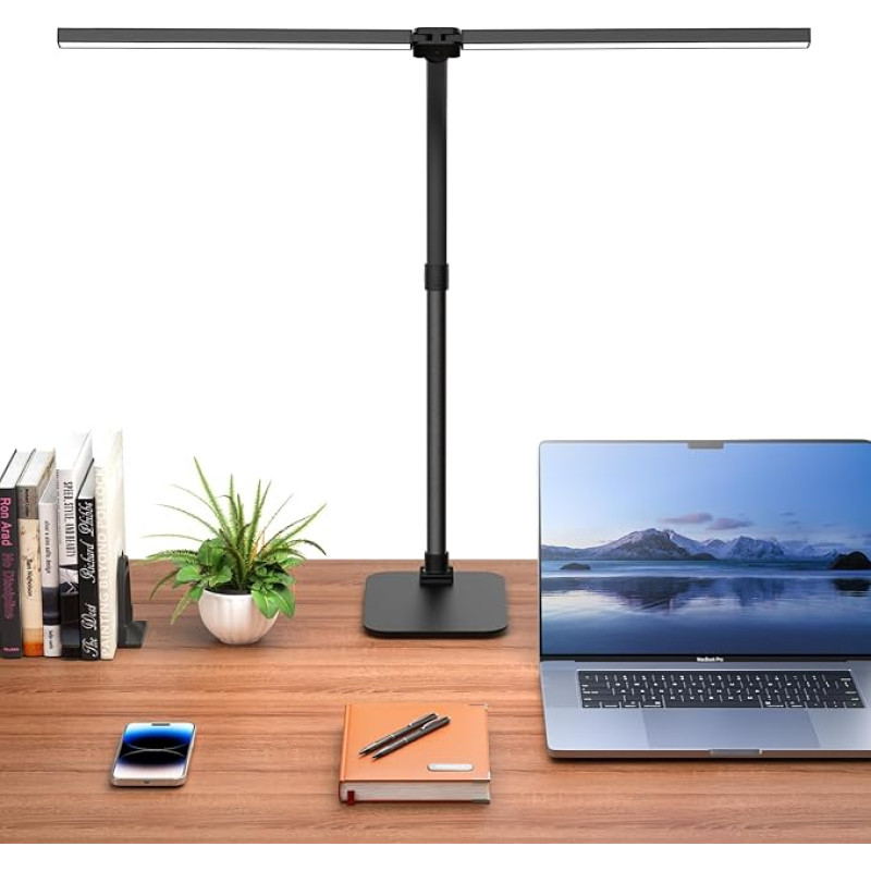Kaulsoue Doppelkopf Desk Lamp LED Dimmable Desk Lamp with Base 24 W 80 cm Daylight Lamp Eye Care 5 Colour Temperatures 5 Brightness for Work, Home, Office, Dormitory, Study, Reading