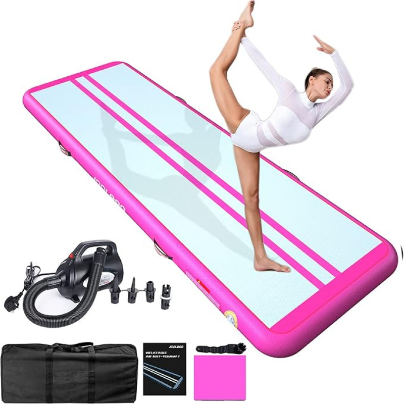 JOOLOOG Premium Inflatable Air Tumbling Gymnastics Mat 2 m 3 m 4 m 5 m 6 m Tumbling Mats with 650 W Electric Air Pump 10/20 cm Thick Gymnastics Air Mat for Home Use Gym Yoga Training Cheerleading