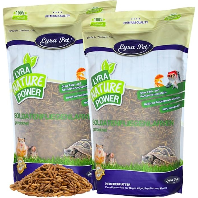 Lyra Pet® 5 kg Kareivinių musių lervos Džiovintos juodosios kareivinės musės Hermetia Illucens, panašios į miltinius sliekus, turinčios daug kalcio ir baltymų Aukštos energinės vertės maistas paukščiams, žuvims, graužikams ir ropliams