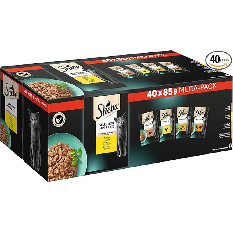 Sheba Cat Wet Food Selection in Gravy Poultry Variation 1 +, 40 maišelių (40 x 3oz)