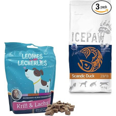 ICEPAW I Kombinuotoji pakuotė šunims I Sausas ėdalas I Scandic Duck 14 kg I su antiena ir bulvėmis I be grūdų I Leonies skanėstai 125 g