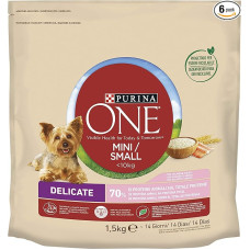 Purina One Mini < 10kg Delikatesiniai kroketai mažiems šunims Lašiša ir ryžiai 6 pakuotės po 1,5kg