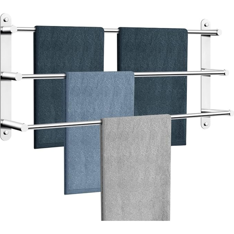 Towel Rail Large 80 cm No Drilling / Hole Punching Double Purpose 304 Stainless Steel Towel Rail Wall Shelf Wall Mounted Wall Bath Towel Holder 3-Tier Bath Towel Rail for Bathroom and Kitchen