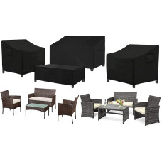 SIRUITON Sodo baldų dangtelis 4 vnt. Lauko prieangio sodo baldų dangtelių rinkinys Vandeniui atsparus lauko prieangio sodo baldų dangtelis (juodas)