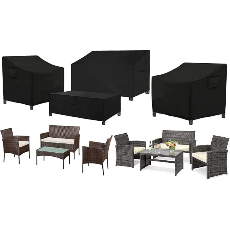 SIRUITON Garden Furniture Cover Set of 4 Outdoor Porch Garden Furniture Cover Set Waterproof Outdoor Porch Garden Furniture Set Cover (Black)
