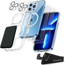 CamLabs [8 in 1 Defender iPhone 13 Pro Max Case 6.7 Inches, with 2 Pack Tempered Glass Screen Protector + 2 Pack Camera Lens Protector + Magnetic Wallet + Phone Stand, Clear Shockproof Slim