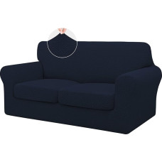 ISSUNTEX Sofa-Schonbezug für 2 separate Kissen, hochdehnbar, dick, Jacquard-Stoff, Möbelschutz für Hunde (Zweisitzer, Marineblau), 3 Stück