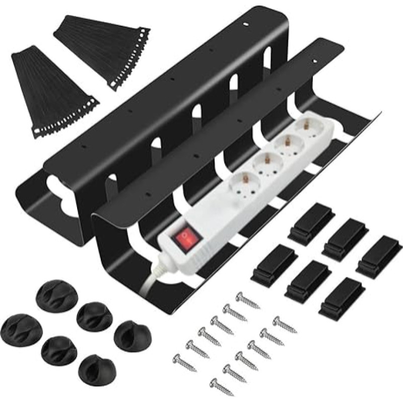 Cable Duct Desk Cable Management [Pack of 2], Cable Duct Table Cable Tray for Desk, Cable Holder, Cable Management Desk Cable Organiser with 20 Cable Ties and 12 Screws - 42 cm
