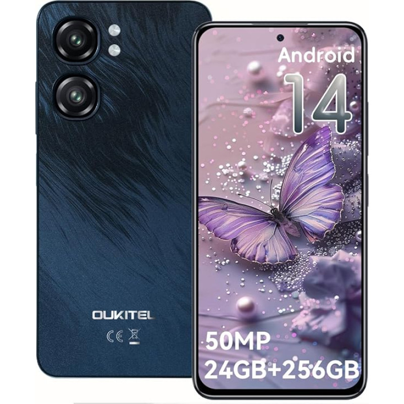 OUKITEL C58 Pro išmanusis telefonas be sutarties - 24GB + 256GB Android 14 6,7 colių 90Hz ekranas Mobilusis telefonas be sutarties 50MP + 8MP AI kamera 5150mAh Mobilusis telefonas Pigus NFC, GPS, Dual SIM 4G