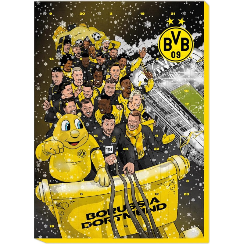 Borussia Dortmund Unisex - Suaugusiųjų BVB komiksų advento kalendorius 2024, juoda/geltona, 43 x 30 cm