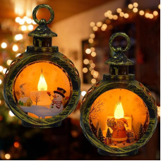 Pack of 2 Christmas Decoration Lantern, Christmas Lantern with LED Light, Flameless Christmas Candles, Christmas Illuminated Lantern Christmas, for Christmas Decoration, Party (Wind Light Black, 8.5 x