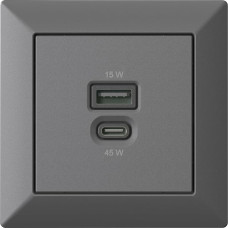 Įleistinė USB įkrovimo stotelė, USB-C 45 W + USB-A 15 W įkroviklis, antracito spalvos