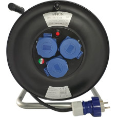 FANTON 14605 ONDA Kabelio ritė 320 mm skersmuo IP55 kabelis 50 m 3 įžeminimo kontaktiniai lizdai su šilumine apsauga nuo perkrovos, kištukas DE-IT 3P, 16A, IP67, kabelio ritė, skirta naudoti lauke