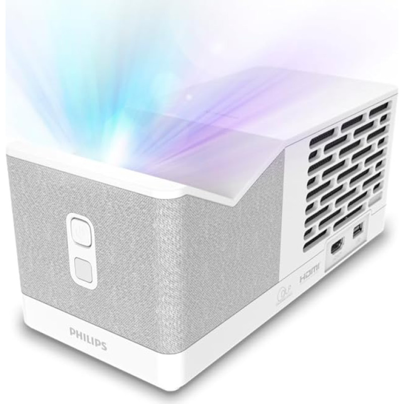 Philips UL5 Smart Projector, Ultra Short Focal Length, Full HD 1080p, Triple Laser, Wi-Fi, Advanced Image Correction, Stereo Sound, Lumin OS System with Apps, White