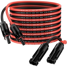 Solar Cable 6 m 6 mm² Solar Panel Extension Cable 10AWG IP68 Waterproof Adater Cable with Socket and Plug Connection (6 m Red + 6 m Black)