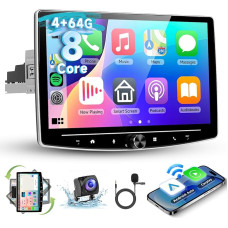 4G + 64G Android 1 DIN Car Radio with Wireless CarPlay/Android Car, Hodozzy 10.1 Inch Vertical Rotatable Touchscreen Car Radio 1 DIN with Bluetooth Mirror Link GPS Navigation WiFi FM RDS SWC +